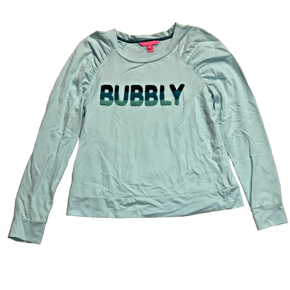 Lilly Pulitzer Bubbly Aquamarine Longsleeve Top Size Medium, Puff Shoulder Sleev